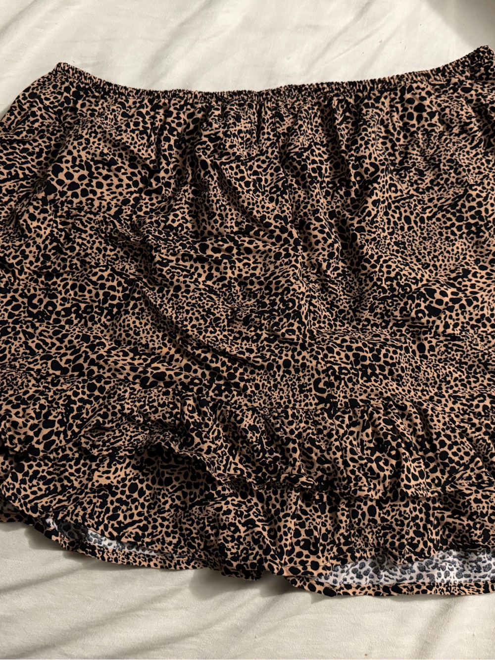 Leopard Print Ruffle Mini Skirt - Brown/Black